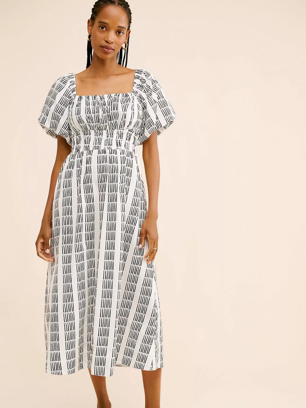 Maeve Anthropologie Puff Sleeve Square Neck Smocked Midi Dress S